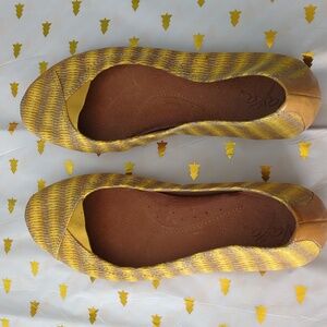 Naya River Ballet Boho Marigold Yellow Leather Fabric Mix  Women's Flats Sz 10